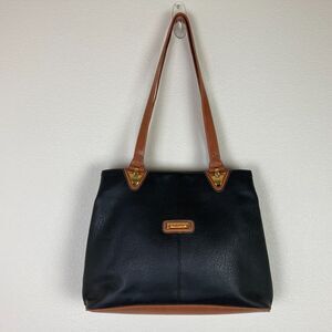 CAPEZIO Faux Leather Shoulder Bag Black with Brown and Gold Tone Hardware